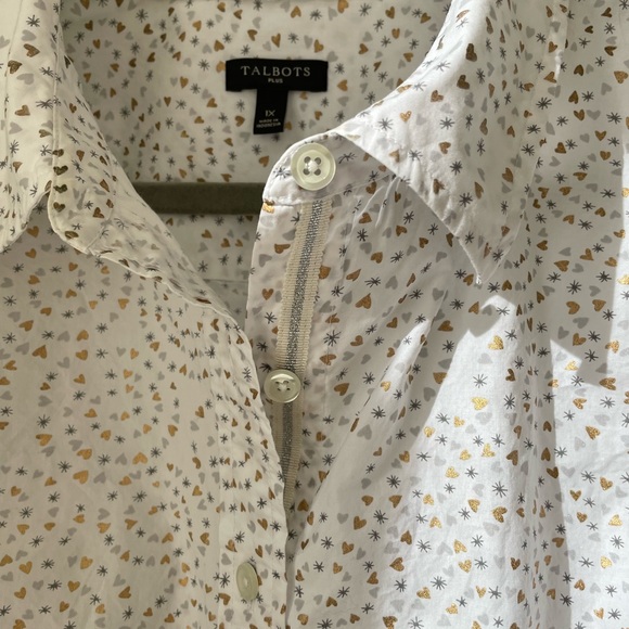 Talbots | 1X Plus Twinkle Heart Print Blouse White - Picture 7 of 13